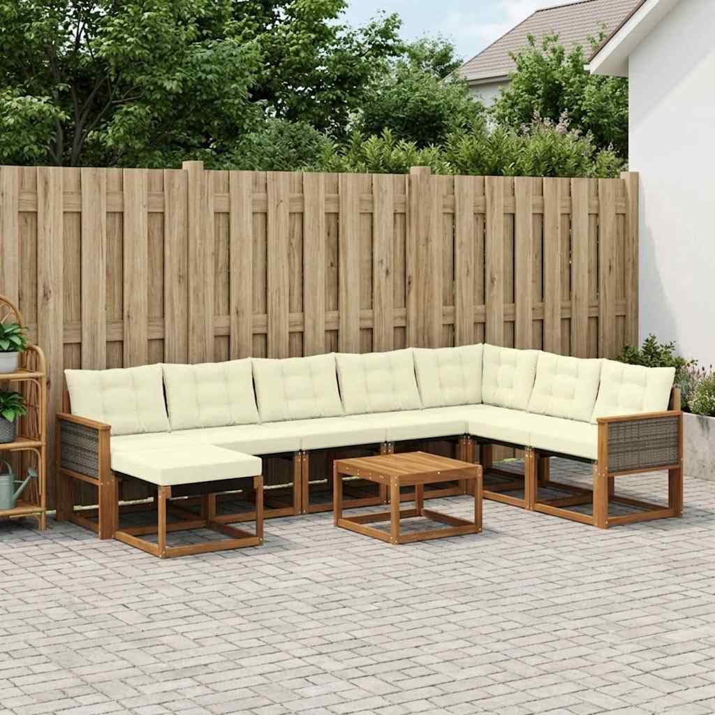 vidaXL Conjunto de sofás de Exterior con cojín 9 pcs Natural y Crema, Conjunto de sofá Moderno para jardín, Muebles Lounge Resistentes, sofá de Patio, Asientos Junto a la Piscina