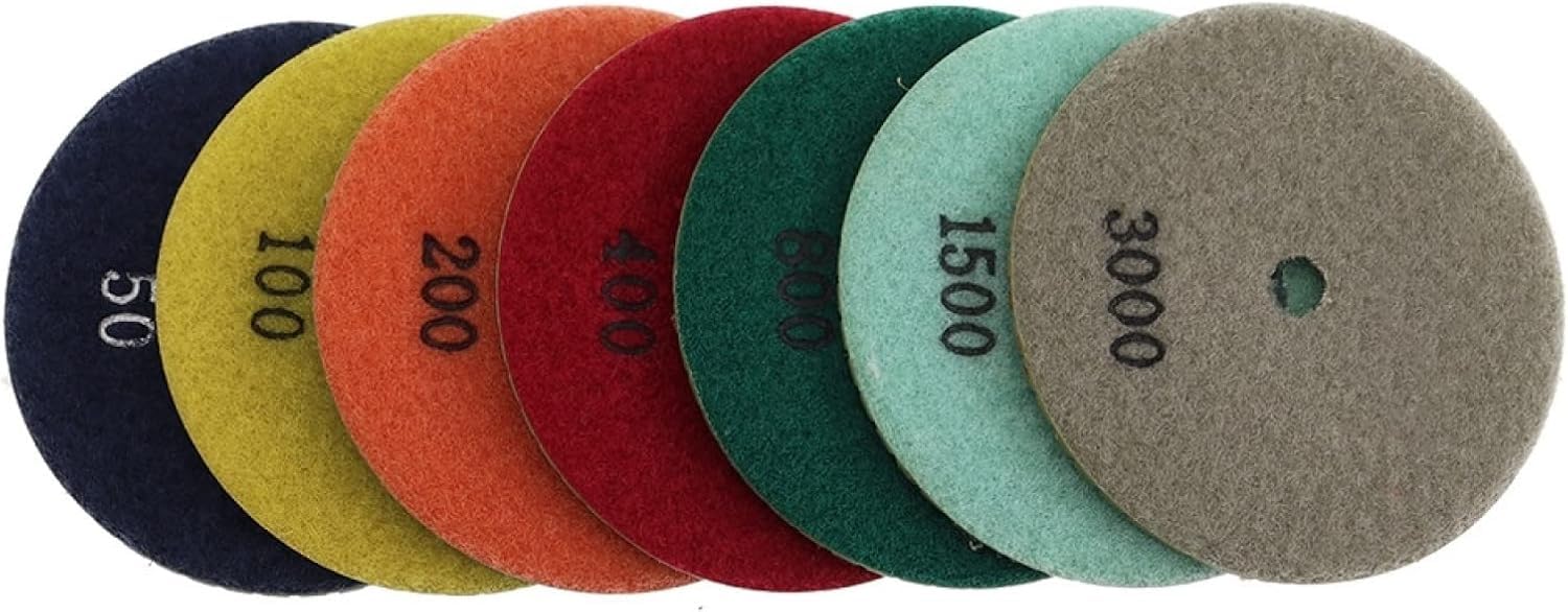 Almohadillas pulidoras de diamante, Juego de 7 almohadillas de pulido de diamante de 4 pulgadas, almohadilla de pulido húmeda flexible de 100 mm for granito, mármol, hormigón, disco de pulido for suel