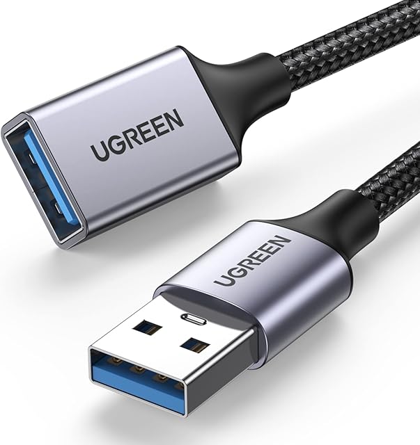 UGREEN USB Extension Lead, USB 3.0 Male to Female Cable Braided, 5Gbps High Speed Extender Cable Compatible with Keyboard, Mouse, U Disk, Printer, Scanner, Gaming Controller, Charging Cable(1M)