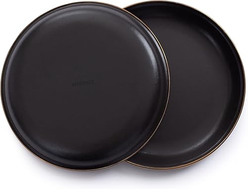 Vista 109 de Barebones Plato profundo esmaltado – Juego de 2 platos llanos – Juego de platos de acero inoxidable horneado acabado a mano – Juego de cocina