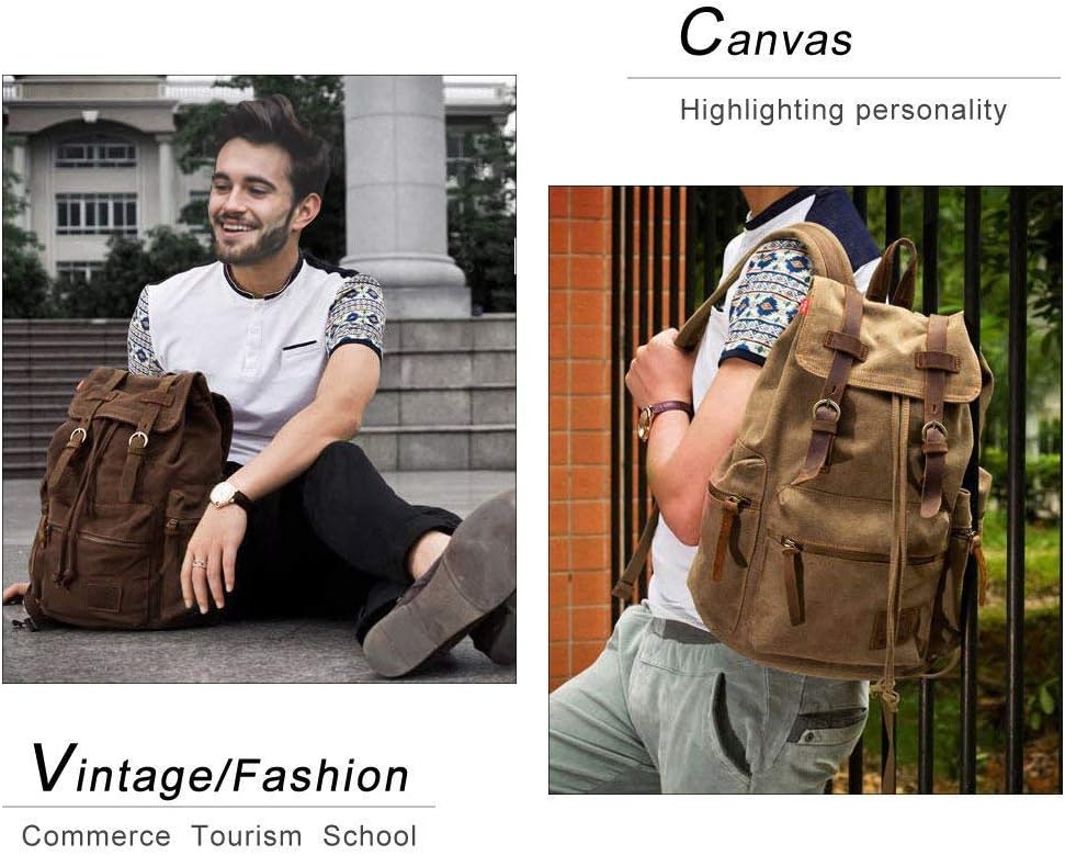 koolehaoda Vintage Canvas Backpack Rucksack Unisex Casual Backpack for 12-17" Laptop Backpack Travel Camping Hiking Bag (L-Coffee) - Image 6