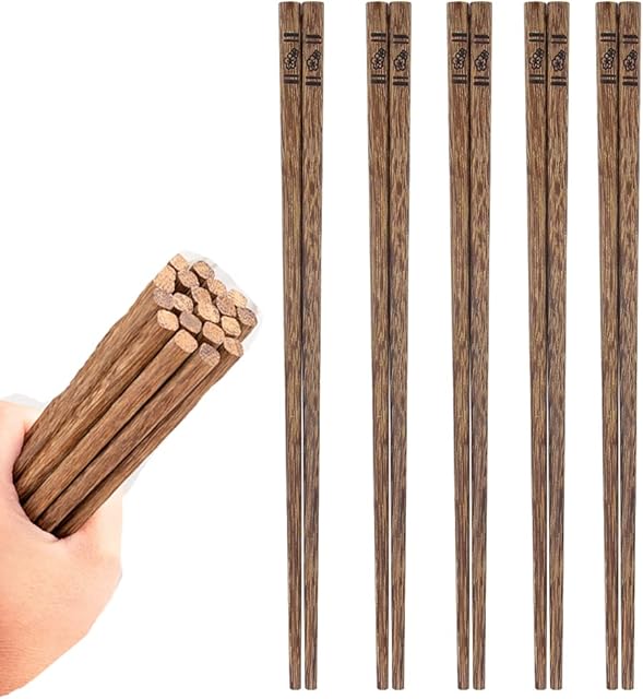 5 Pairs Wooden Chopsticks, 9.8 inches Reusable Natural Wooden Flower Parttern Japanese Natural Chopsticks, Chop Sticks Dishwasher Safe,Non-Slip Chopstick for Kitchen, Dining, Gourmet, Noodles