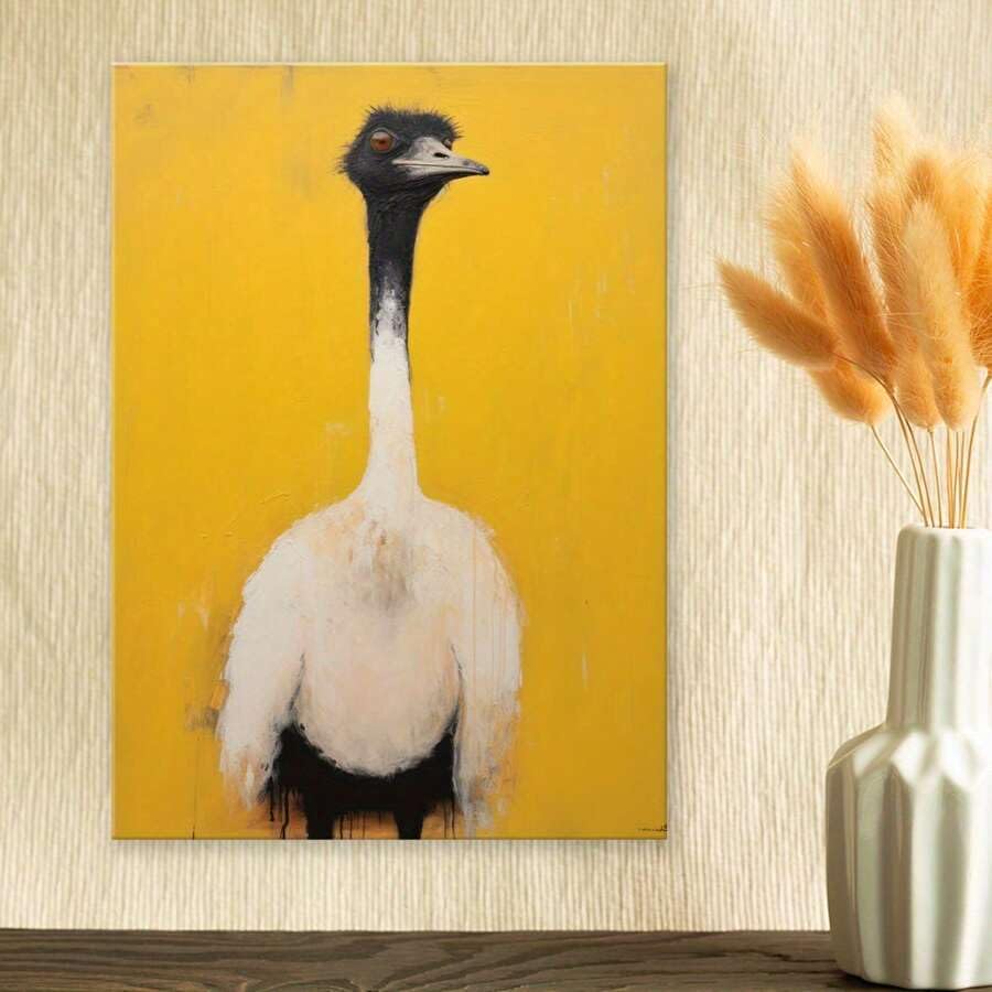 Impression autruche haut de gamme, peinture d'animaux retro artistique de grande taille