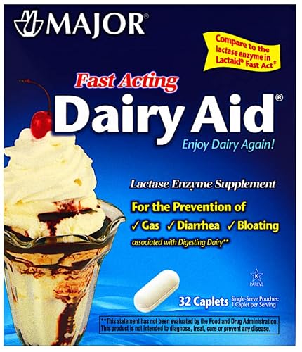 Major Fast Acting Dairy Aid Lactase Enzyme Supplement For Prevention Of Gas Diarrhea Bloating - 32 Caplets #TOP11
