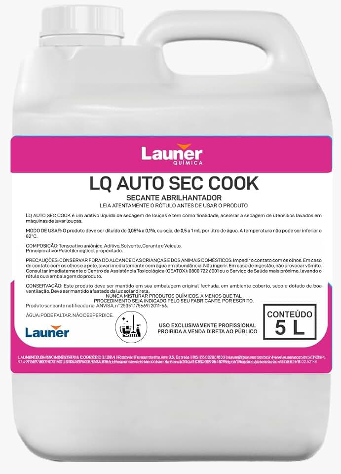 Launer Casa Secante Abrilhantador para Máquina de Lavar Louças, LQ AUTO SEC COOK, 5L