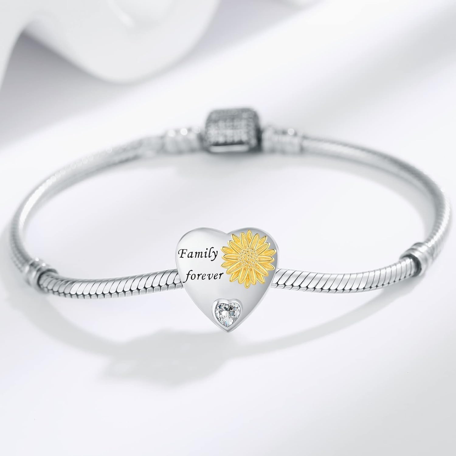 925 Sterling Silver Sunflower Charms Fit Pandora Charms Bracelet Forever In My Heart Fit Wife Mother's Day Christmas Birthday Gift - Image 3