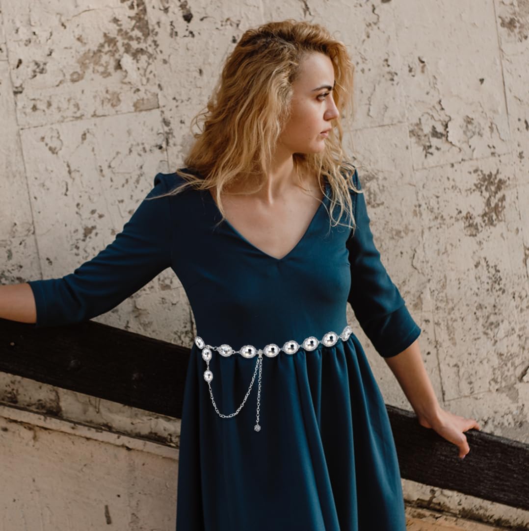 Chain Belt for Women Metal Waist Round Crystal Body Chain for Dress - Image 2