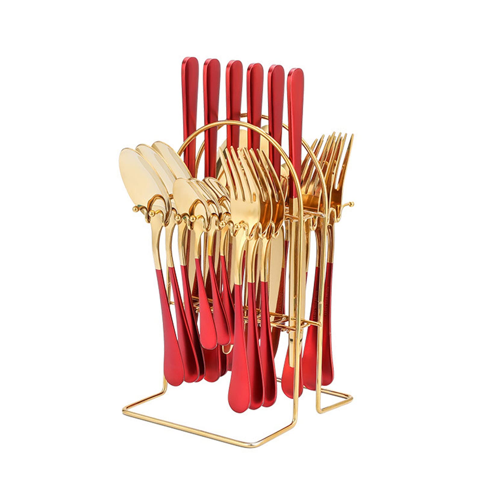 Set Di Posate Con Appendiabiti, Set Di Posate in Acciaio Inossidabile Da 24 Pezzi, Manici Verniciati Comodi E Durevoli, Lucidati A Specchio Facili Da Pulire, Set Di Posate Per La Casa,Rosso