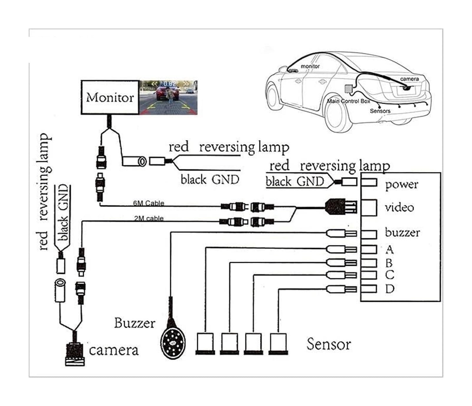 Sensori Radar Retromarcia Posteriori Per Auto CVBS Video Parcheggio Backup Cicalino Monitor Supporto Visualizzazione Immagine 4 Macchina Sensori(bianca)