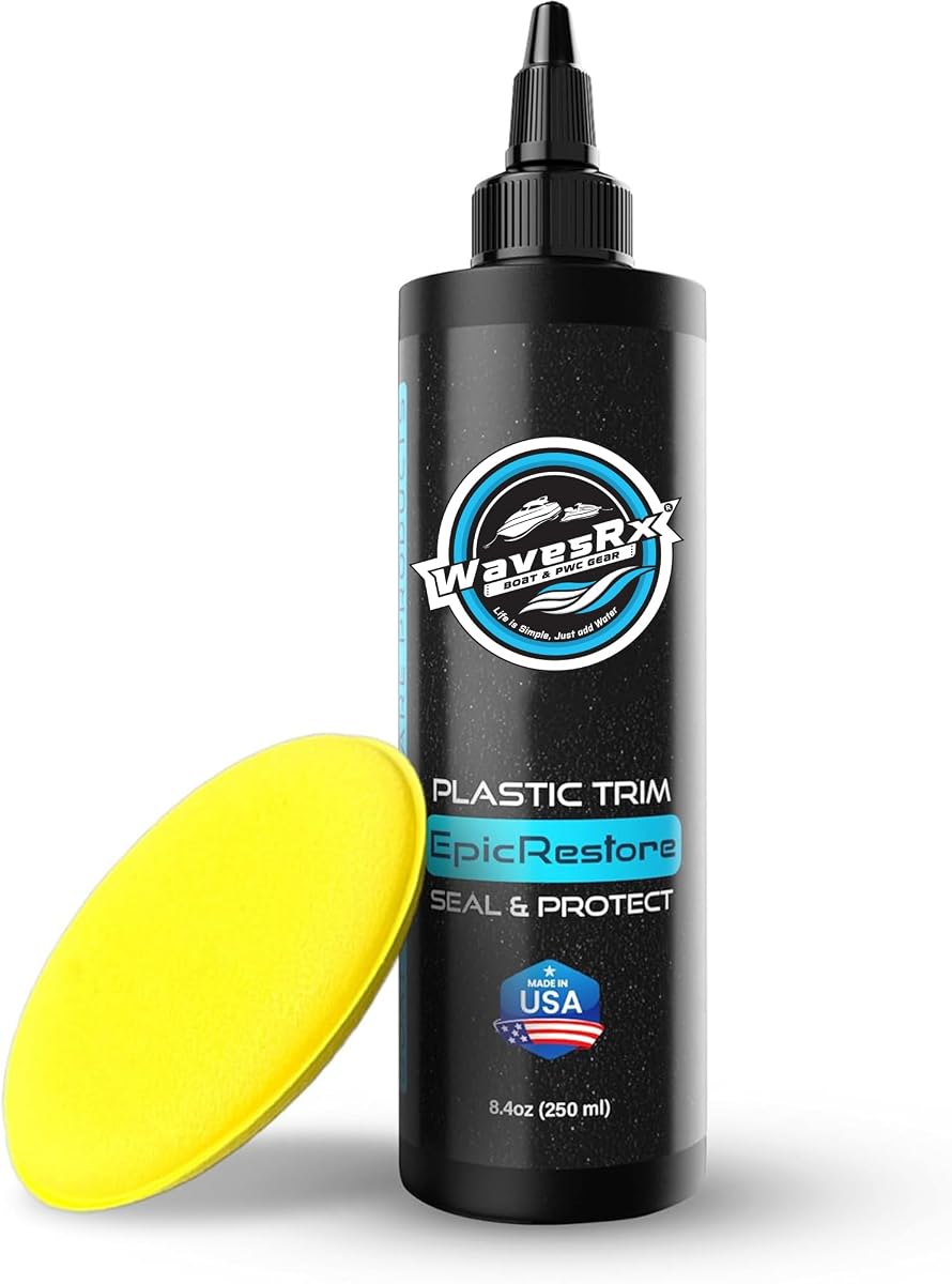 WAVESRX EpicRestore Marine Trim Restorer & Vinyl Protectant | Plastic Restorer for Boats & PWC | Ceramic Coating UV Protection & Boat Cleaner | Boat cleaning supplies | Boat vinyl cleaner – 8.4 fl oz