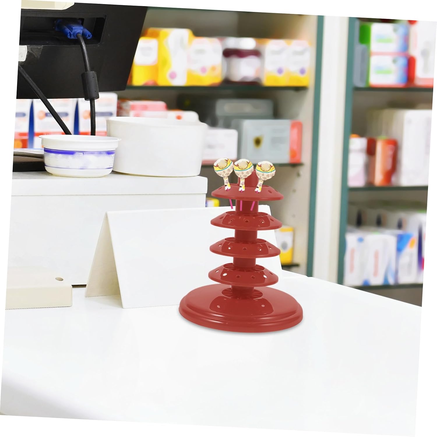Kichvoe Reusable Lollipop Display Rack with Adjustable Height, Red PP Stand