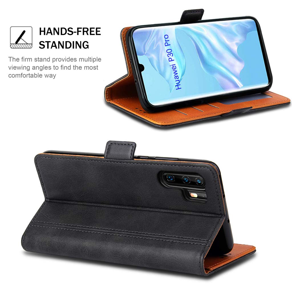 ZONNAVI Cover per Huawei P30, Flip Custodia Pelle PU con [Slot Cart] [ Supporto Stand] [Magnetica], Cover a Libro Portafoglio per Huawei P30 (Nero