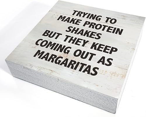 Miniatura 3 de Trying to Make Proteins Shakes Kitchen Quote Caja de Madera Letrero Rusitc Caja de Madera Letrero de Caja de Madera Rústico para Casa de Campo para