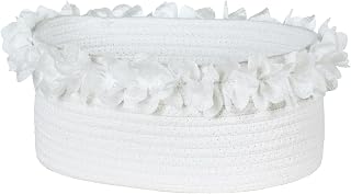 White Cotton Rope Gift Basket with Organza Lace, 12 x 8 in