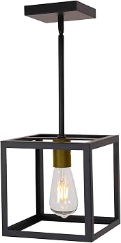 Altatac Pendant Light Cage Black Metal Vintage Hanging Lighting Fixture Adjustable Height Chandelier for Dining Room Kitchen Island Ceiling Lamp - Gold