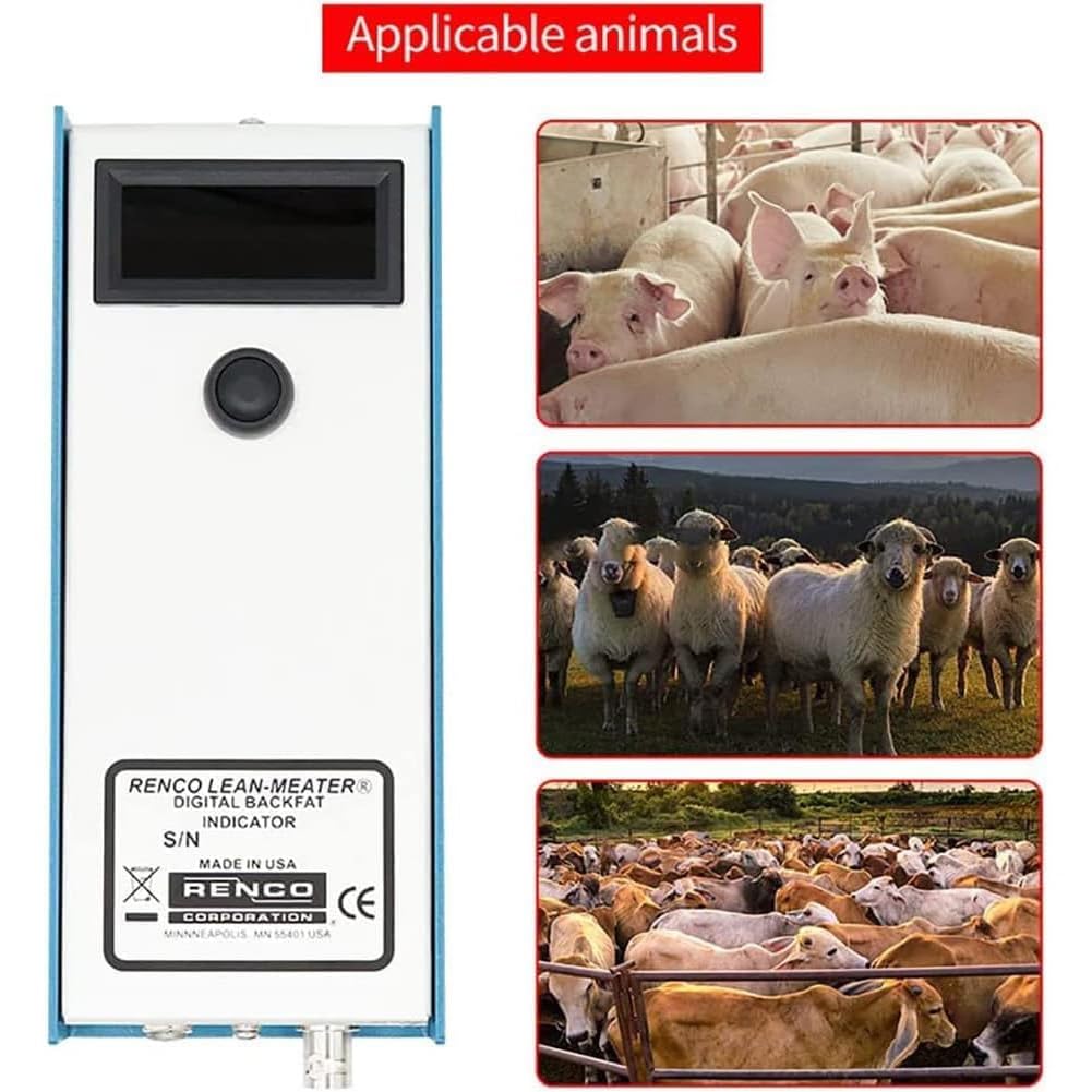 Medidor de grasa de espalda de cerdo, medidor de grosor veterinario con 3 luces indicadoras, medición rápida de 10 segundos para ganado, ganado, ovejas, uso en granja