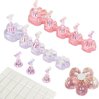 SAVILAND Nail Stand for Press Ons :10 Pcs Strong Adhesive Cat Claw-Shaped Nail Holder for Painting Nails Super Magnet Nail Stand & 1 Pcs Flower-Shaped with 40 Pcs Reusable Putty for Nail Practice Salon