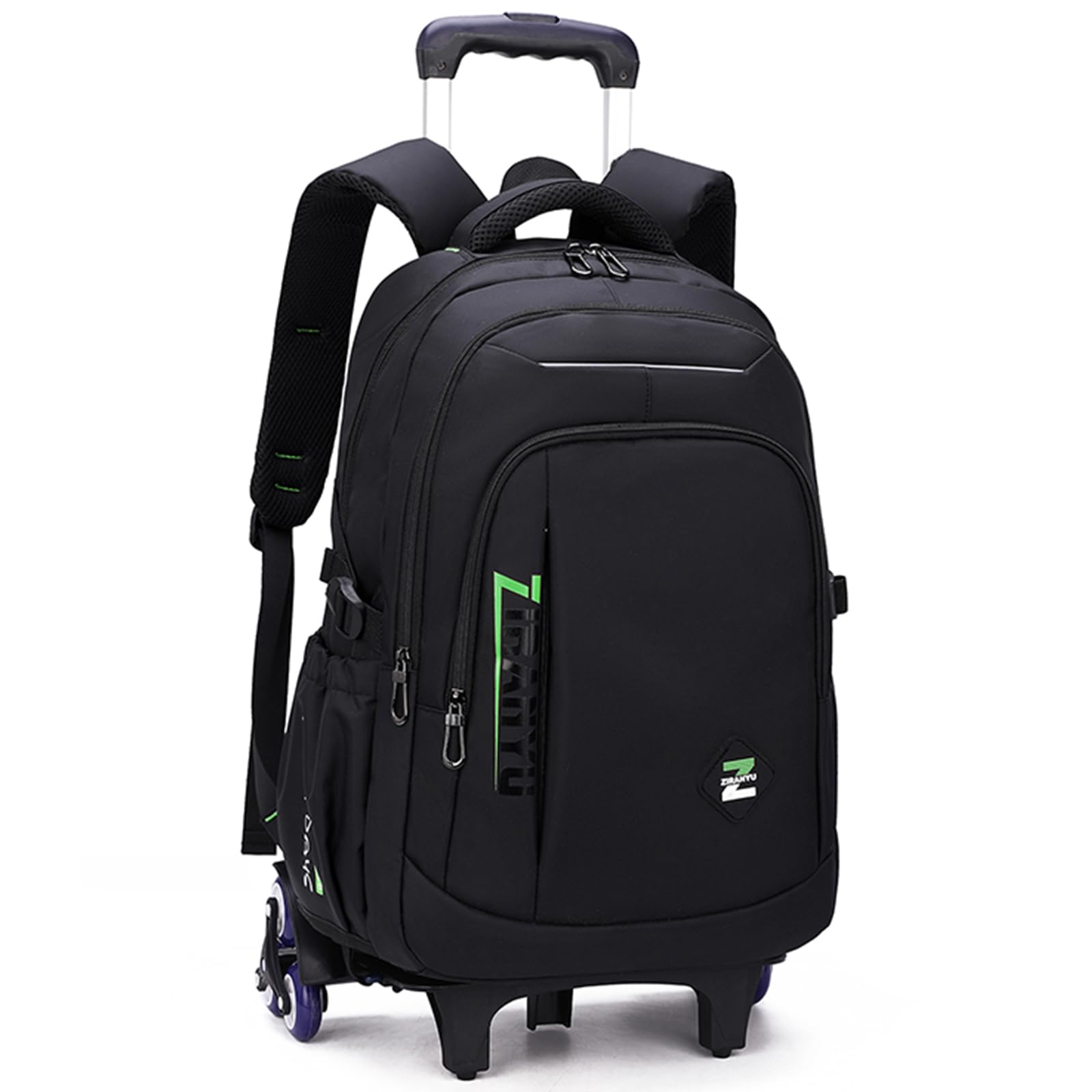 Amythe Zainetto per Ragazzo con Ruote, 30L Zaino Trolley Scuola Media e Superiore Leggero, Zaini Porta pc 15.6 Pollici Uomo con Carrello, Adatto per il Tempo Libero e i Viaggi, Nero