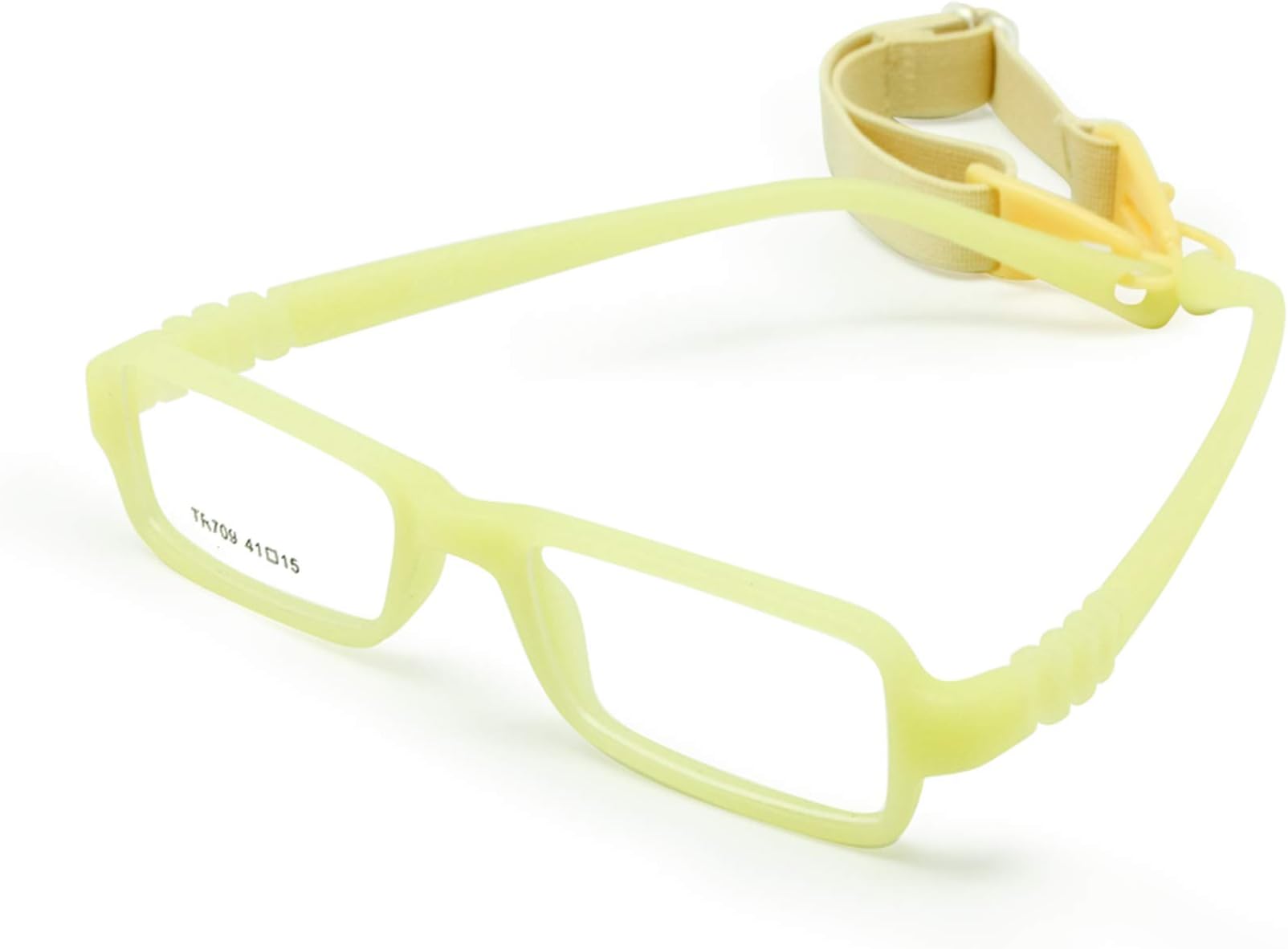 EnzoDateBaby Eyeglasses & Strap Size 41, Rectangle Children Glasses Frame with Elastic Cord, Flexible One-piece Frame & Band Retainer (yellow) for Ages 1-2Y