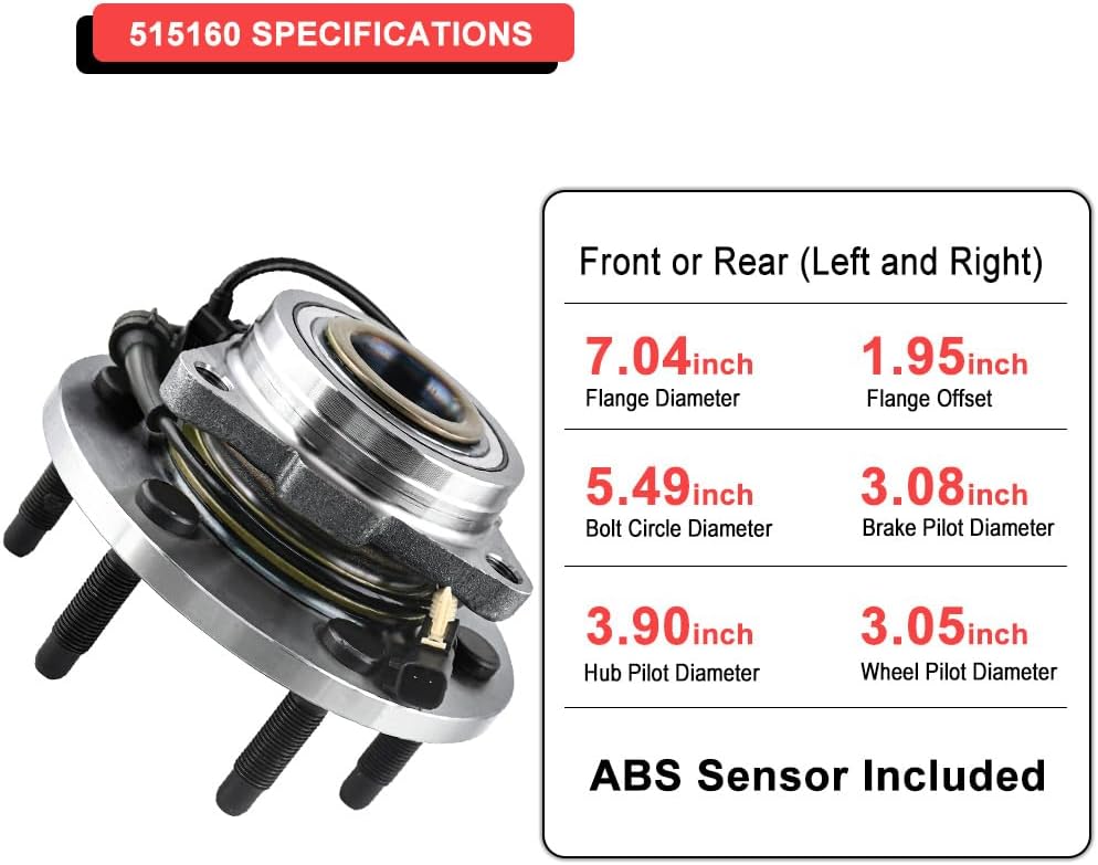 MotorbyMotor 515160 Front Wheel Bearing and Hub Assembly 4WD with 6 Lugs Fits for Chevy Silverado 1500 Suburban Tahoe, GMC Sierra 1500 Yukon XL, Cadillac XTS Escalade Hub Bearing (4x4, w/ABS) - Image 7