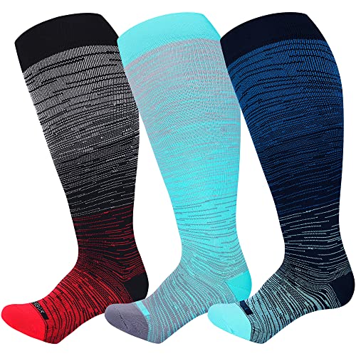 Image of LEVSOX Plus Size Compression Socks for Women Men Wide Calf Extra Large 15-20 mmHg Knee High Sock for Nurses Pregnant Travel