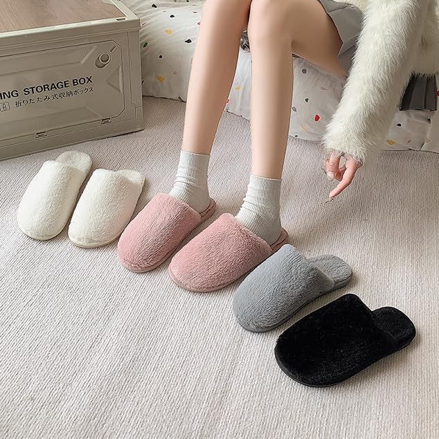 Women indoor slip on slippers closed toe soft plush upper warm faux fur lining padded footbed lightweight non slip sole open heel mule for home wear and brief errands4
