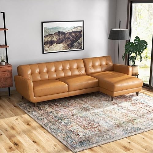 Miniatura 7 de ASHCROFT Elva Mid Century L-Shaped Genuine Leather Right Facing Chaise Sectional, Light Brown Tufted Tight Back Sectional Sofa for Living Room