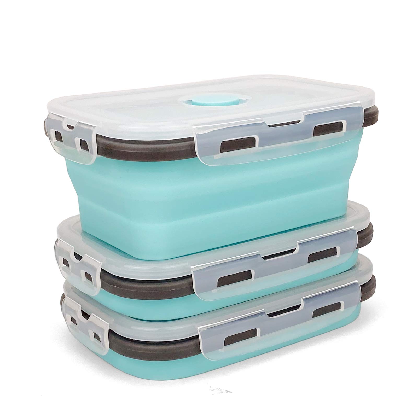 CARTINTS Juego de 3 recipientes plegables de almacenamiento de alimentos con tapas, cuencos de silicona plegables, recipientes de almuerzo de silicona, para preparación de comidas, camping, viajes