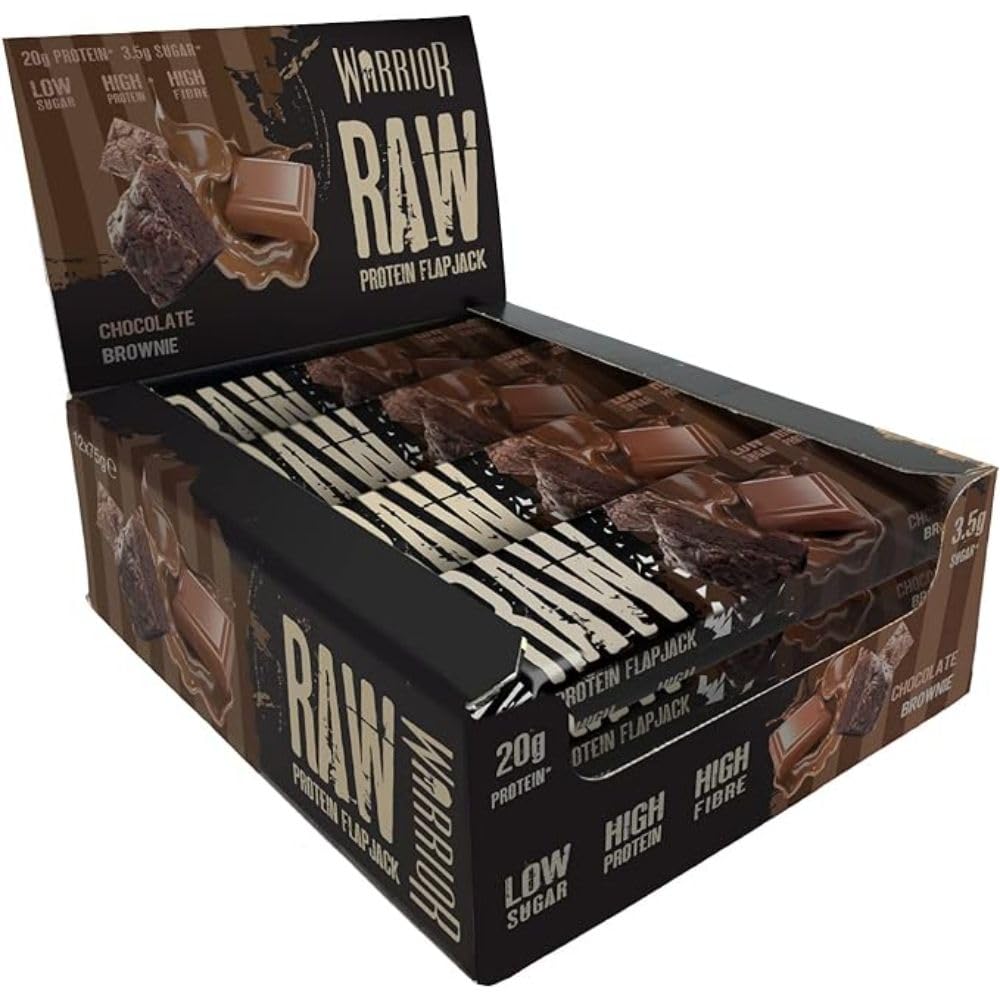 Warrior Raw Protein Flapjacks – 12 Bars x 75g Each – Packed with 20g of Protein – Low Sugar, High in Fibre (Choc Brownie)