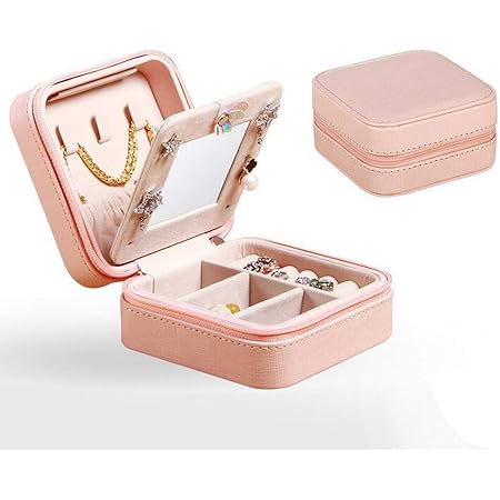 Amazon ジュエリーボックス 小型 携帯 アクセサリー 収納 宝石 箱 人気 旅行 持ち運び ジュエリーポーチ 小物入れ ピアス リング ネックレス収納 Puレザー 可愛い 鏡付き 収納ボックス 仕切り調整 機能的 レディース 誕生日 祝日 贈り物 ピンク ジュエリー収納