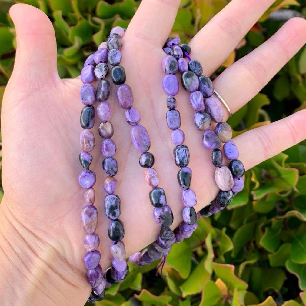 Adabele 45 Inch Natural Purple Charoite Gemstone Loose Beads 8mm to 11mm Free Form Oval Tumbled Pebble Gem Stone Spacerfor Jewelry Making GZ12-81