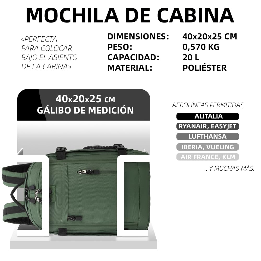 RAYKONG Zaino cabina Ryanair 40 x 20 x 25 cm (20 l) | zaino da viaggio impermeabile | bagaglio a mano resistente | trekking | scuola | lavoro