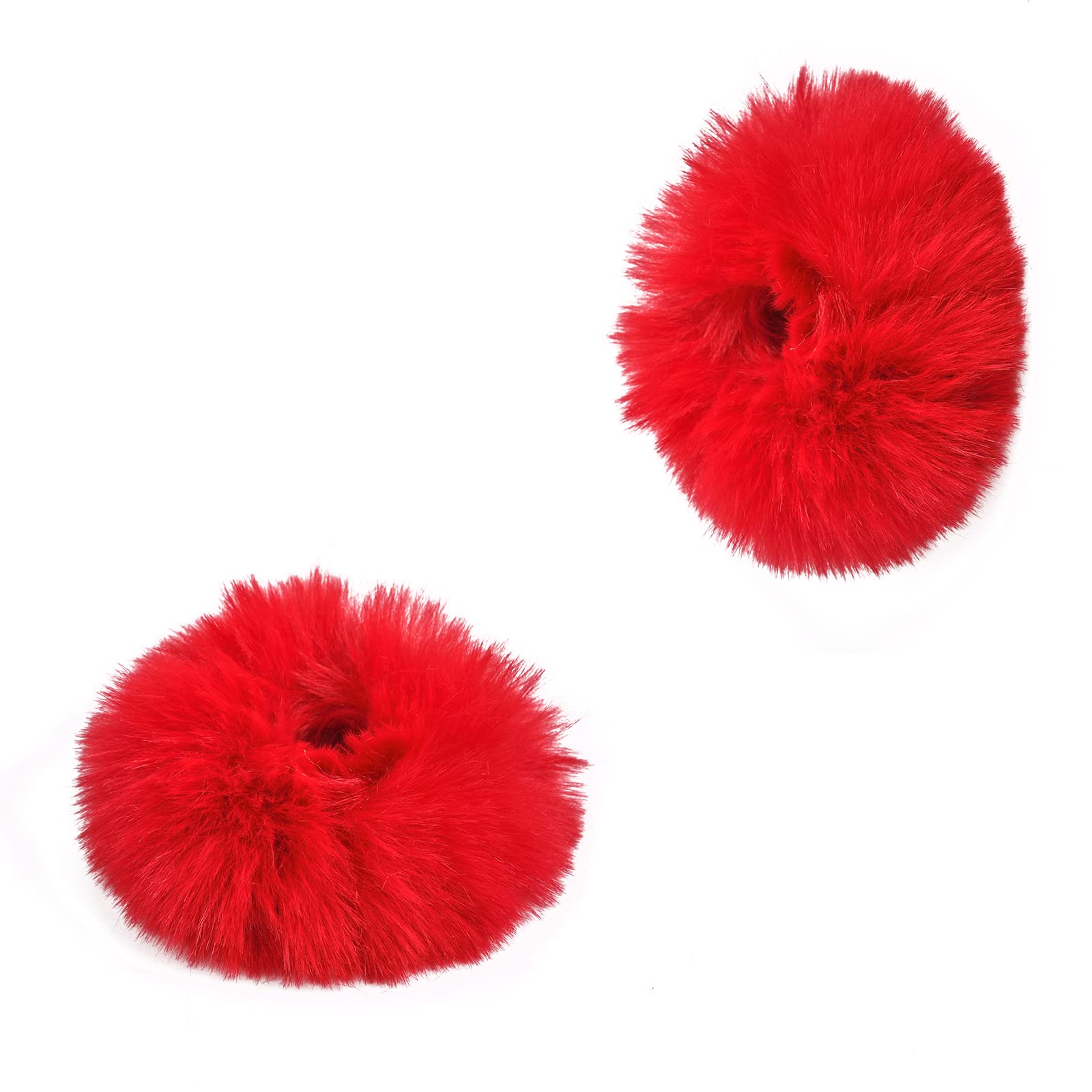 KINBOM 2 Piezas Lazos de Pelo de Piel de Conejo Sintético de Felpa, Coleteros Elásticos y Esponjosos Coleteros de Cola de Caballo Accesorios para el Cabello (Rojo)