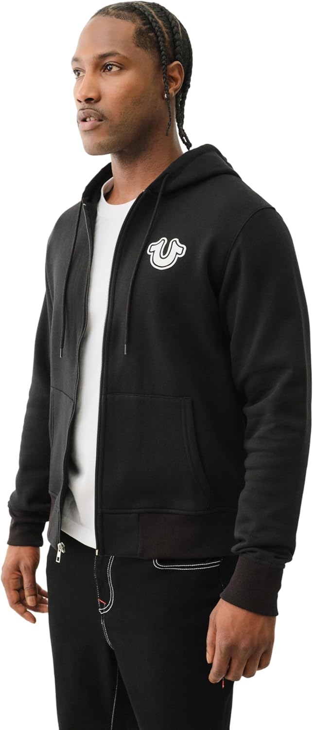 True Religion Men’s Puff Print Core Zip Up Hoodie for Men – Y2K Graphic Hoodie, Mens Hoodies with Oversized Graphic - Image 4