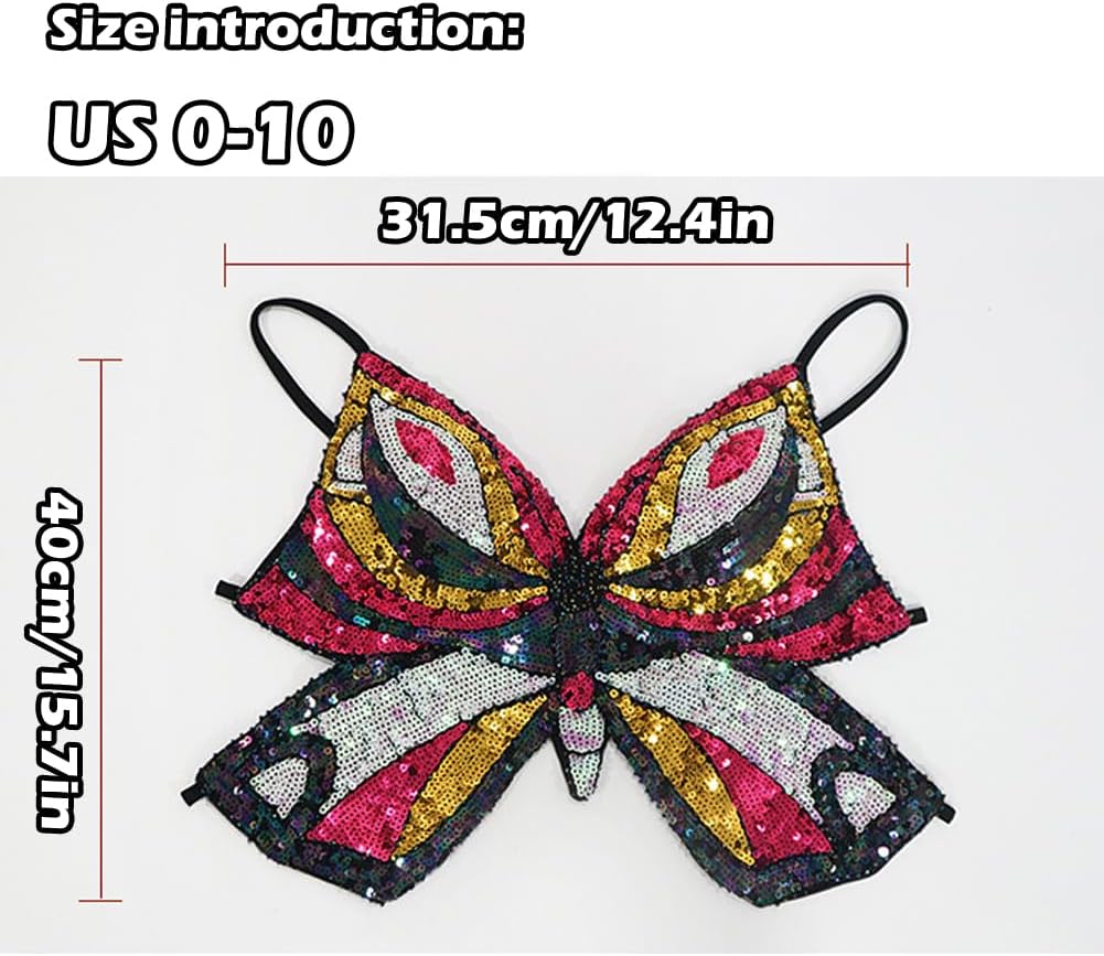 Women Glitter Sequin Butterfly Crop Top Sexy Sparkly Backless Low-Cut Tank Top Clubwear Camis Rave Dance Outfits - Image 3