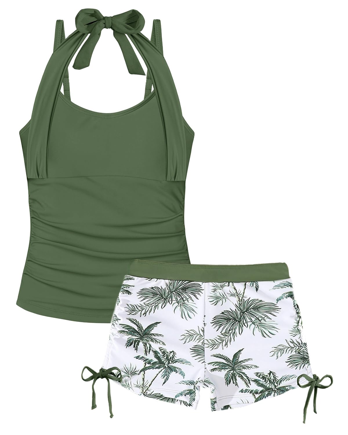 FishingDino Badeanzug Mädchen mit Gepolsterte BHS Gr 122-164, Kinder Tankini Mädchen Set mit Neckholder Top & Boy Shorts, Teenager Schwimmshirt Schwimmanzug