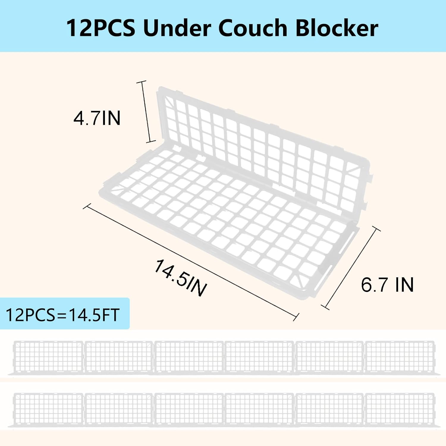 12 PCS Under Couch Blocker for Furniture Bed Couch Stop Small Item Toys from Getting Under the Sofa, Plastic Under Bed Blocker for Pets Dogs Cats-White