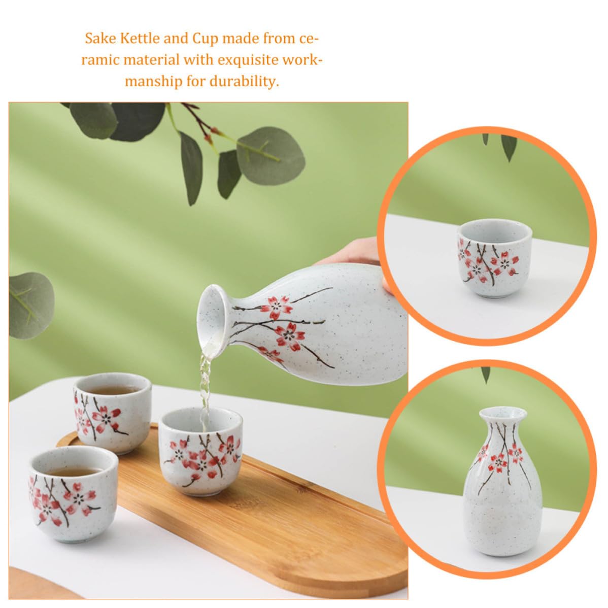 ULTECHNOVO Juego Japonés de Sake de Cerámica Tetera y Tazas en Color Claro