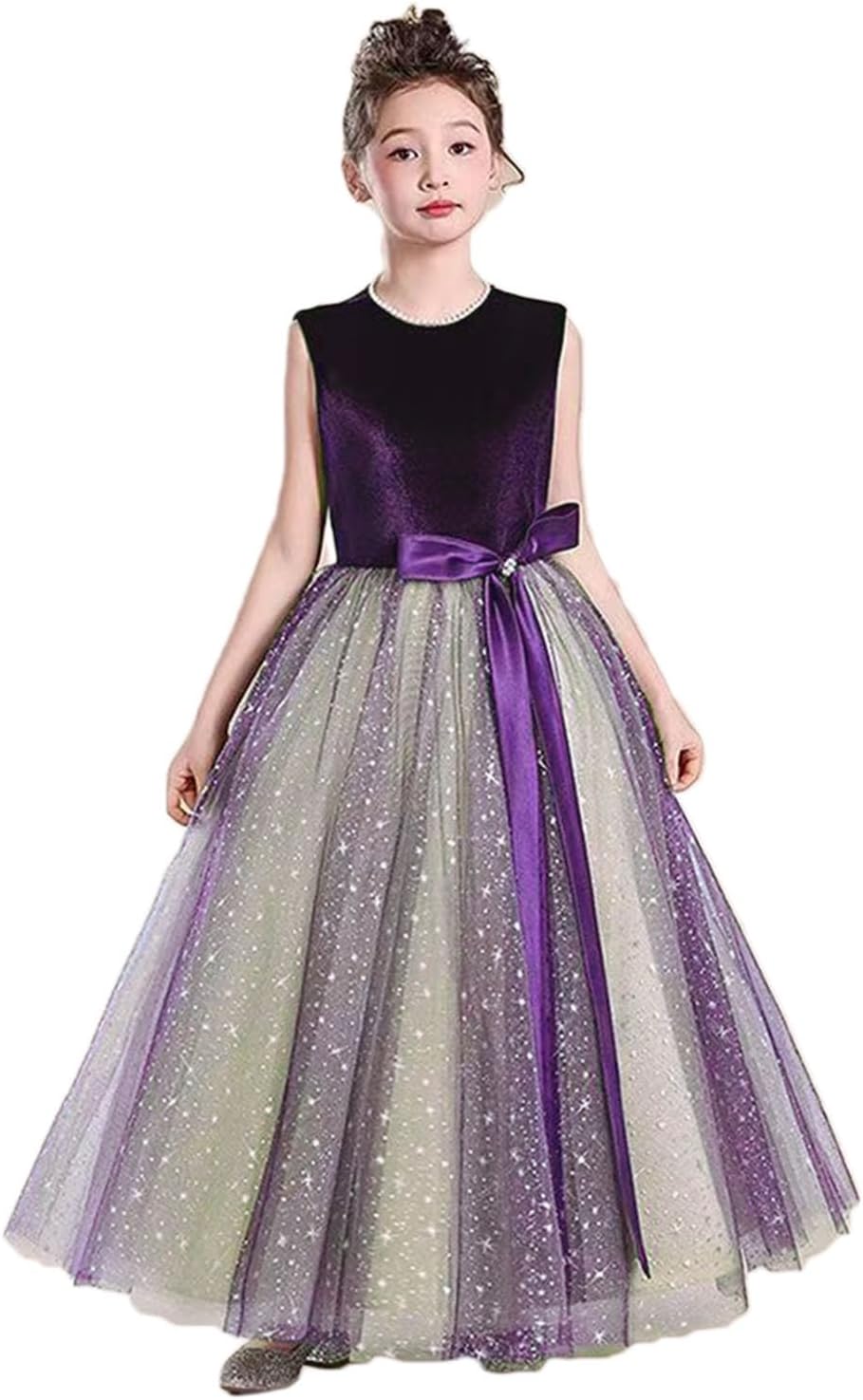Flower Girl Dresses Wedding Junior Bridesmaid Sequins Tulle Girls Birthday Party Pageant Gown Floor Length
