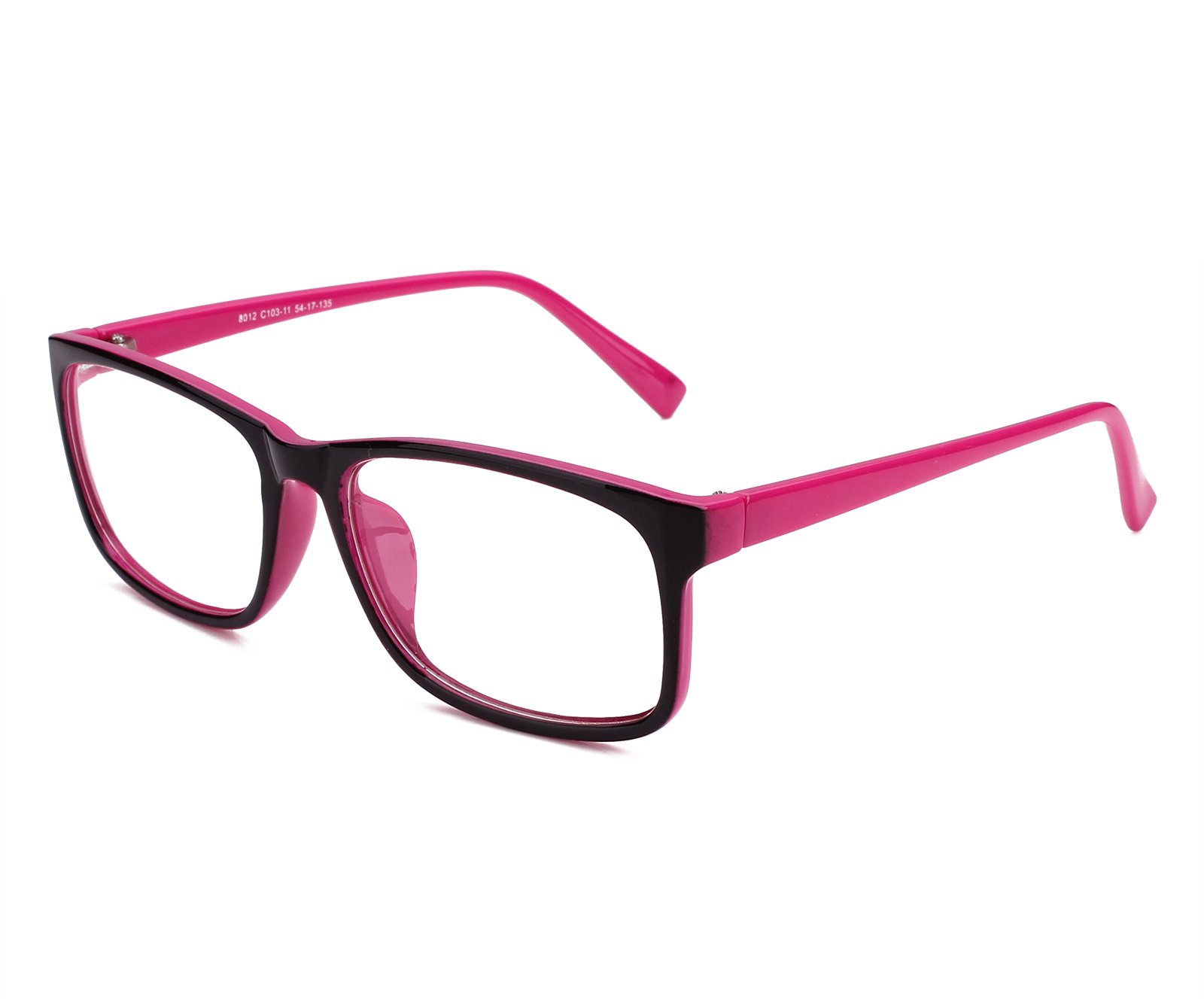 BEISON Womens Mens Glasses Frame Nerd Eyeglasses Clear Lens (Black/Pink, 54)