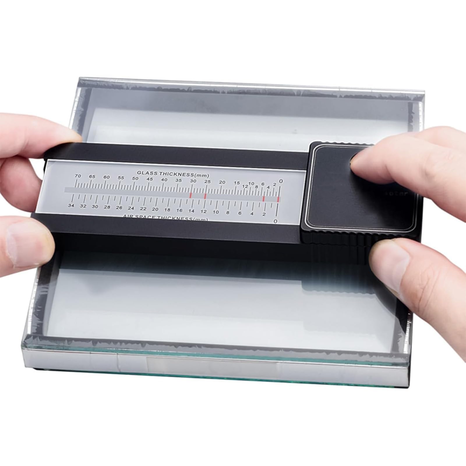 Medidor De Grosor De Vidrio Digital, Medidor De Espesor De Vidrio, Con Pantalla De Escala, Precisión ± 0.5 Mm, Espesor De Vidrio 70 Mm, Intervaliante De Aire 34 Mm, Para La Construcción De Ingeniería