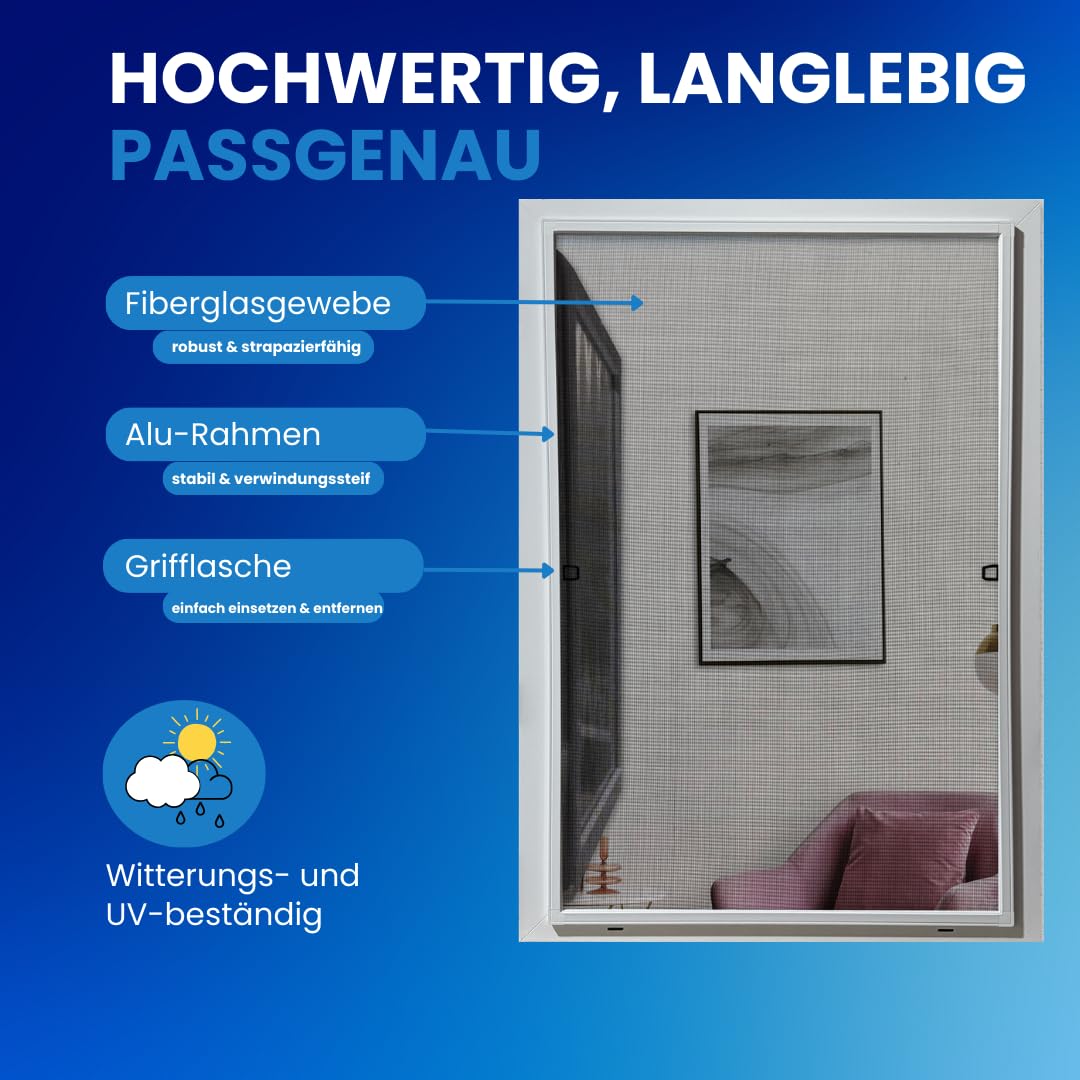 Fliegengitter Fenster Insektenschutz Fliegengitter Spannrahmen in weiß und braun 5 Größen wählbar (braun, 110 x 130 cm)