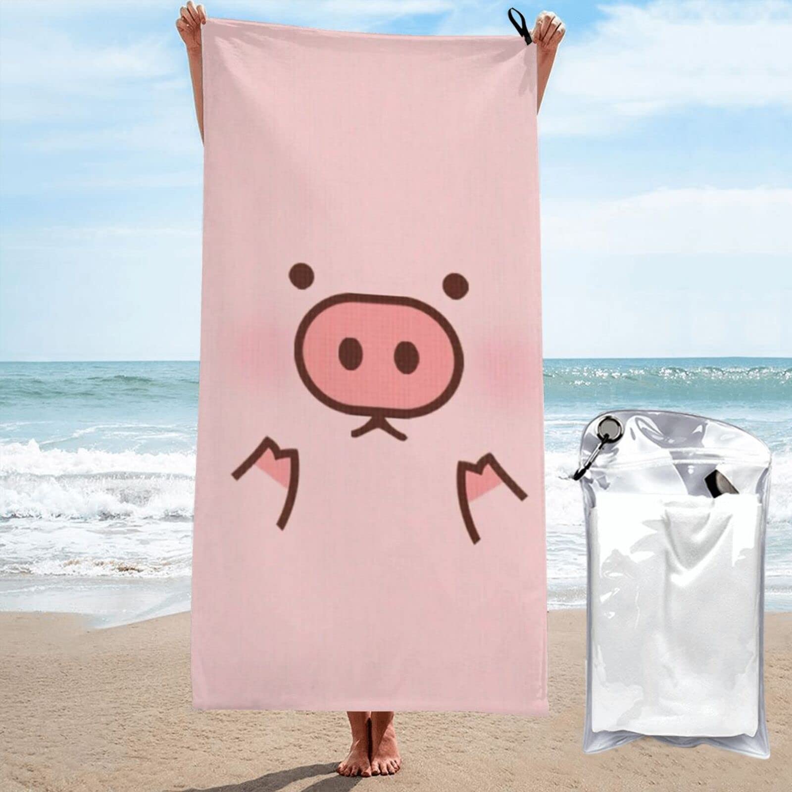 Serviette De Bain Microfibre Cochon - 130x80 Cm, Ultra-absorbante, Double Face Motif/polaire - 4