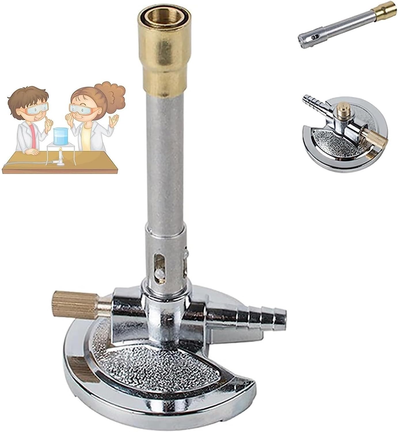Laboratory Bunsen Burner, Butane Mini Burner with Flame Stabilizer Air Gas Adjustment Function, Heating Temperature 1200℃, Durable and Portable