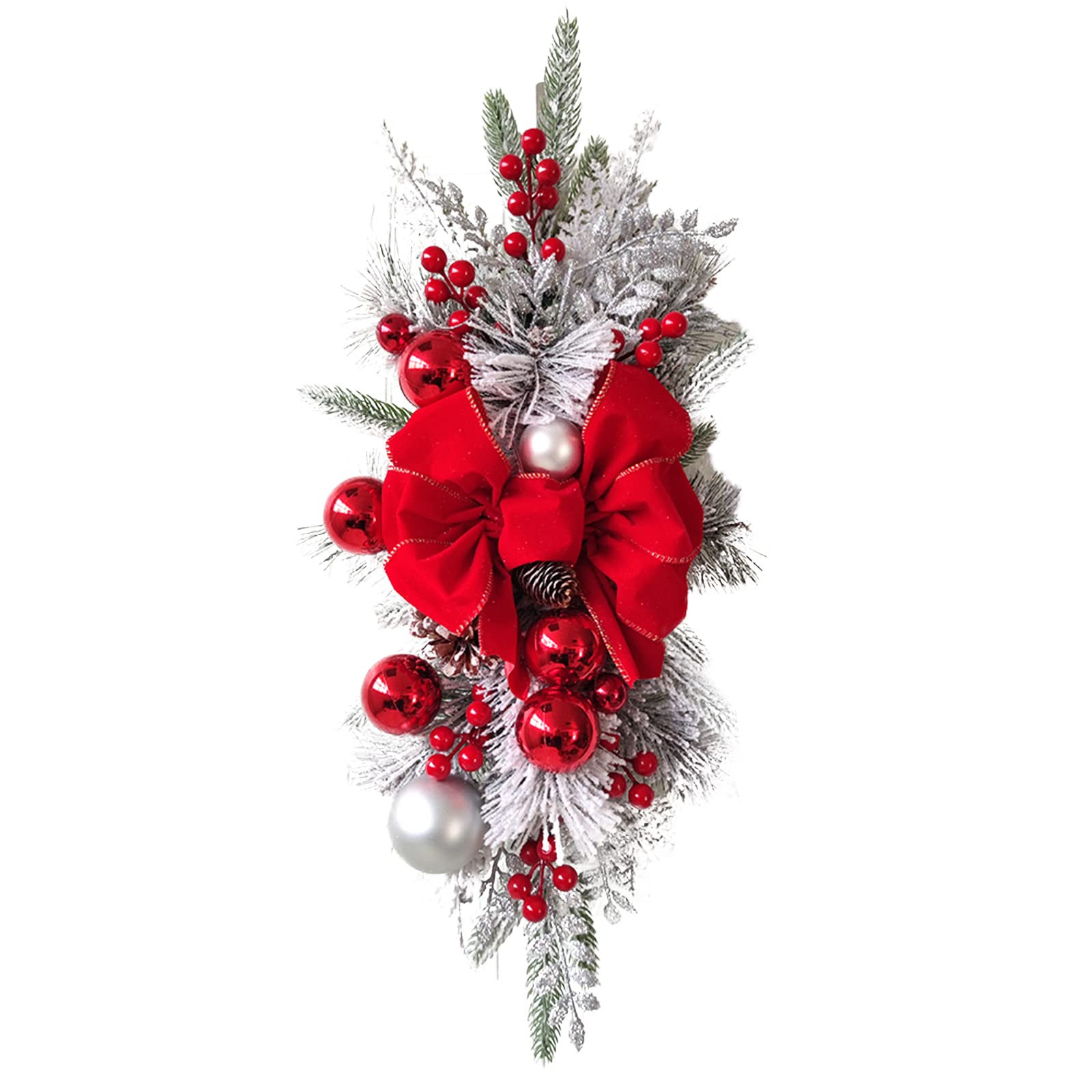 Cordless Prelit Stairway Swag Trim, Christmas Teardrop Swag, Stair Swag Christmas Garland for Stairs Railing, Christmas Swag Wreaths for Front Door Holiday Wall Window Hanging Home Xmas Decor