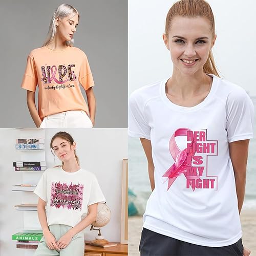 Miniatura 4 de 8 hojas de calcomanías de transferencia para planchar sobre el cáncer de mama, cinta rosa, diseño de vinilo de transferencia de calor, para cáncer