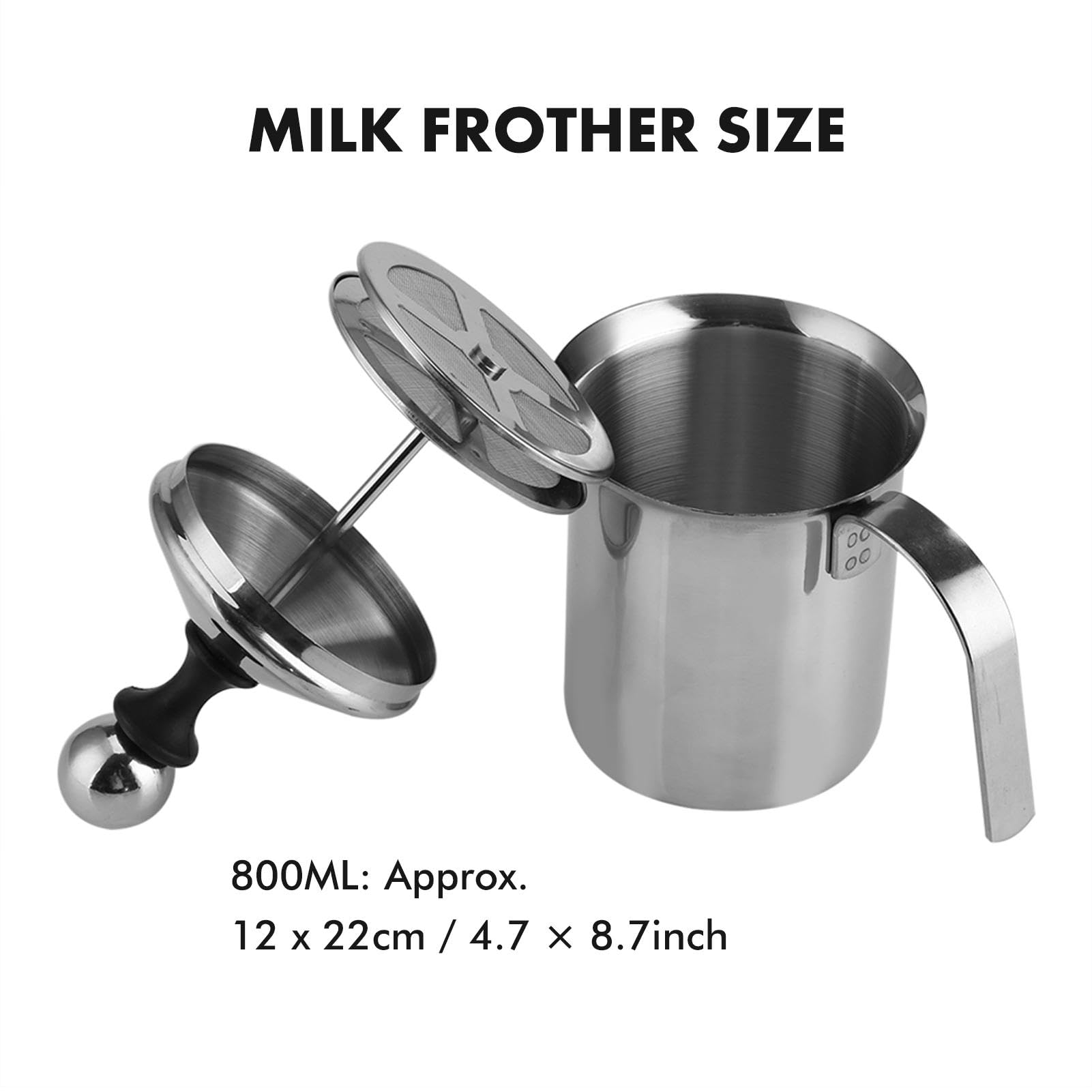 Taza de leche, espumadores de leche de mano, espumador de leche manual de acero inoxidable para el hogar 800ML, crema espumadora de doble malla, para café de oficina en casa