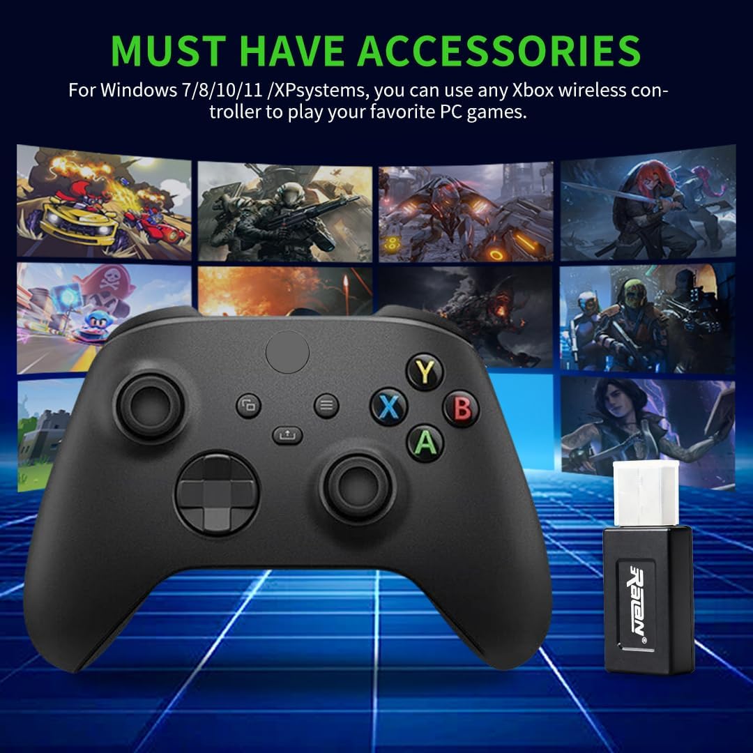 RALAN Wireless Adapter Compatible with Xbox One S/X, Xbox Series S/X, Xbox Elite Series 1/2 Controller, PC Gaming Adapter for Windows 10/8.1/8/7