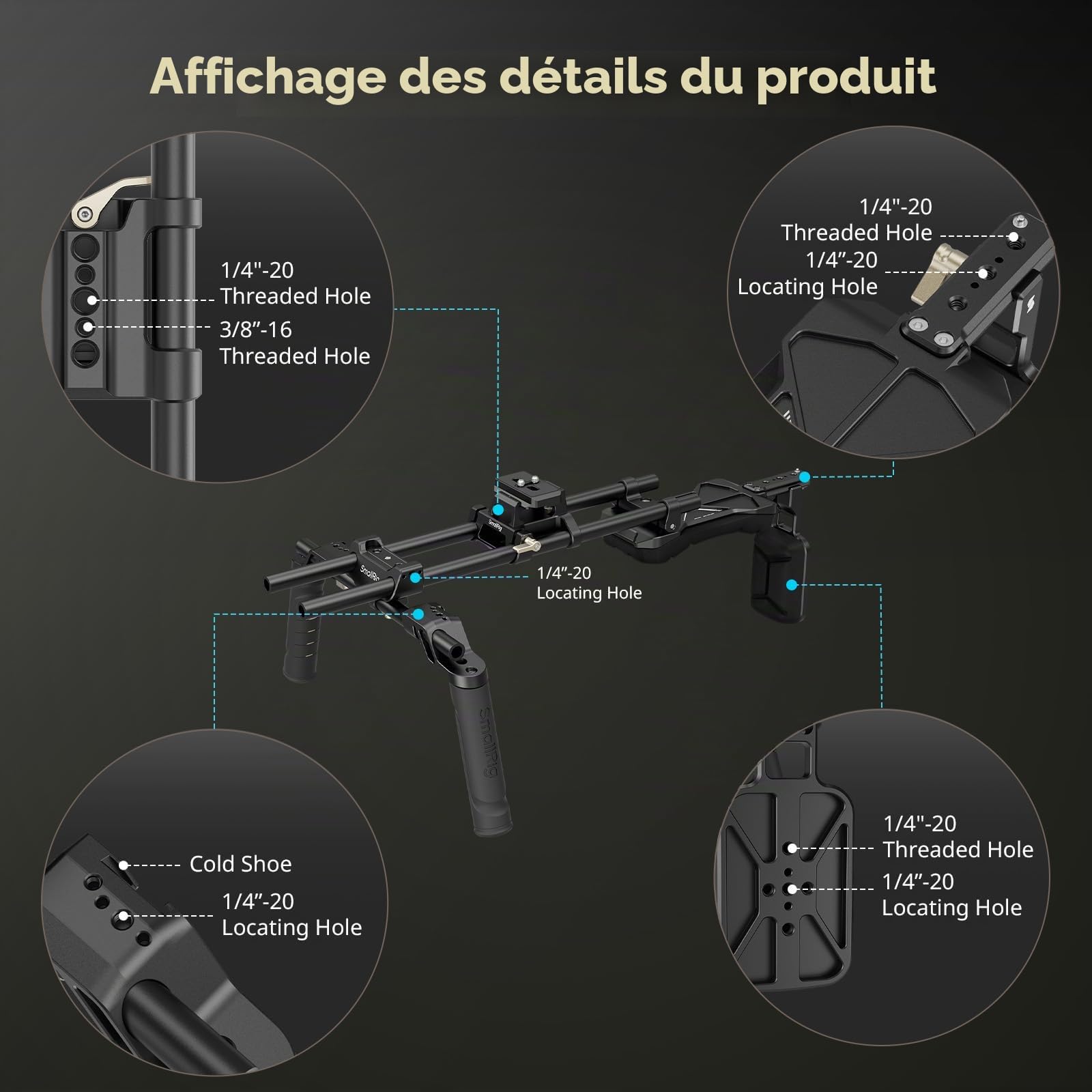 SMALLRIG Kit de Support d'épaule(Version Classique), Tiges de 15 mm à Double Poignée, Support Vidéo Universel pour épaule avec Fixation Rapide pour Arca,pour Caméscope DSLR -4480B