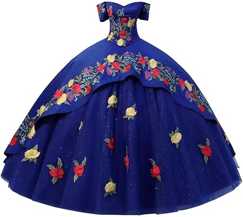 Vestido de quinceañera bordado rojo amarillo con hombros descubiertos Charro estilo mexicano dulce 15 2024